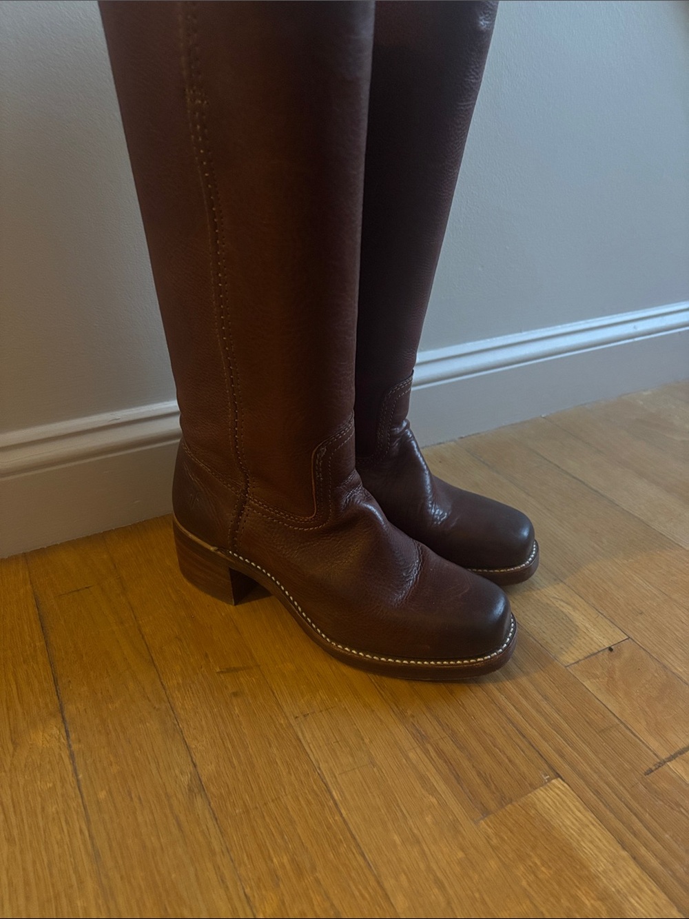 Frye Tall Riding Boots in Rich Brown Leather